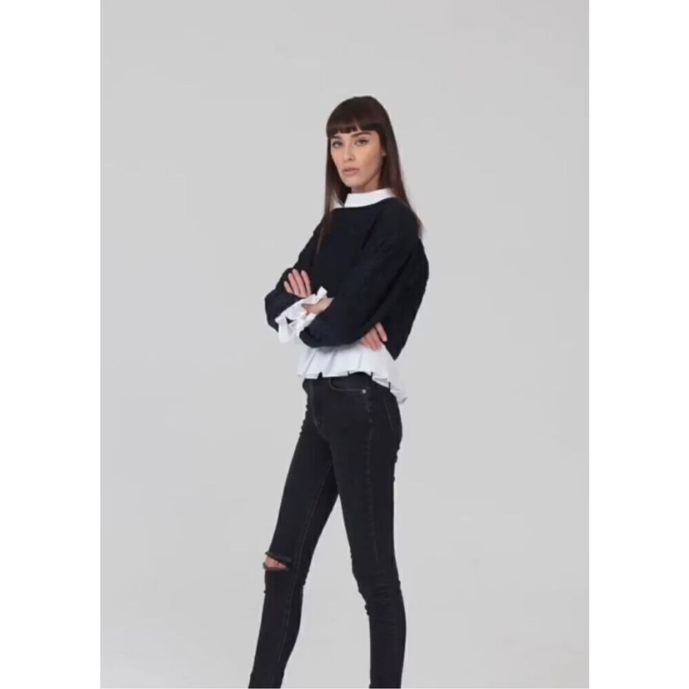 Katharine Kidd Navy Celie Quilted Top - Ruffle Sleeve & Hem Top Size S NWT $385 - Picture 8 of 13